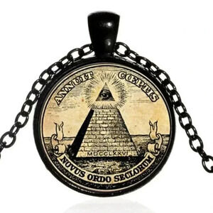 Illuminati New World Order Black Glass Necklace
